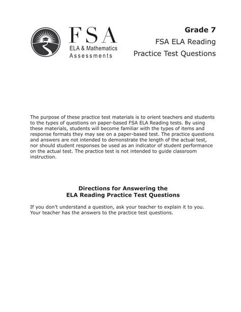 Grade 7 FSA ELA Reading Practice Test Questions